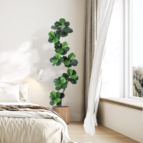 Fiddle Leaf Fig Artificial Tree with White Planter,7ft Faux Plants Indoor with Moss, Fake Rubber Tall Fake Floor Plant in Pot - Artificial Trees for Home Office Living Room Decor Decorative Fruit Sil
