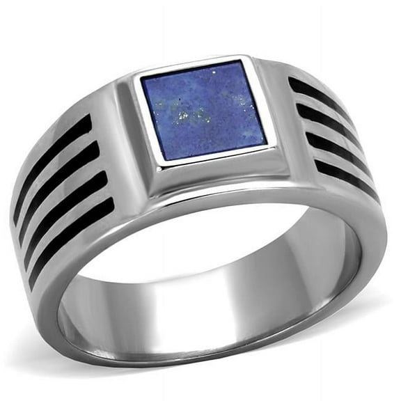 Alamode TK2047-9 Men High Polished Stainless Steel Ring with Precious Stone in Montana - Size 9