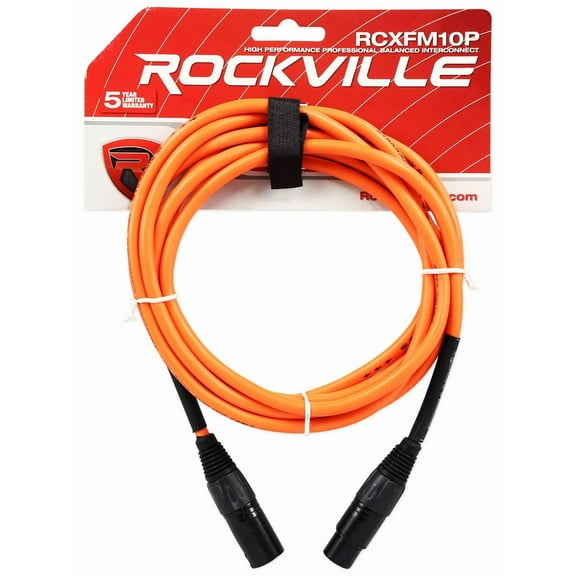 Rockville RCXFM10P-O Orange 10' Female to Male REAN XLR Mic/Speaker Cable