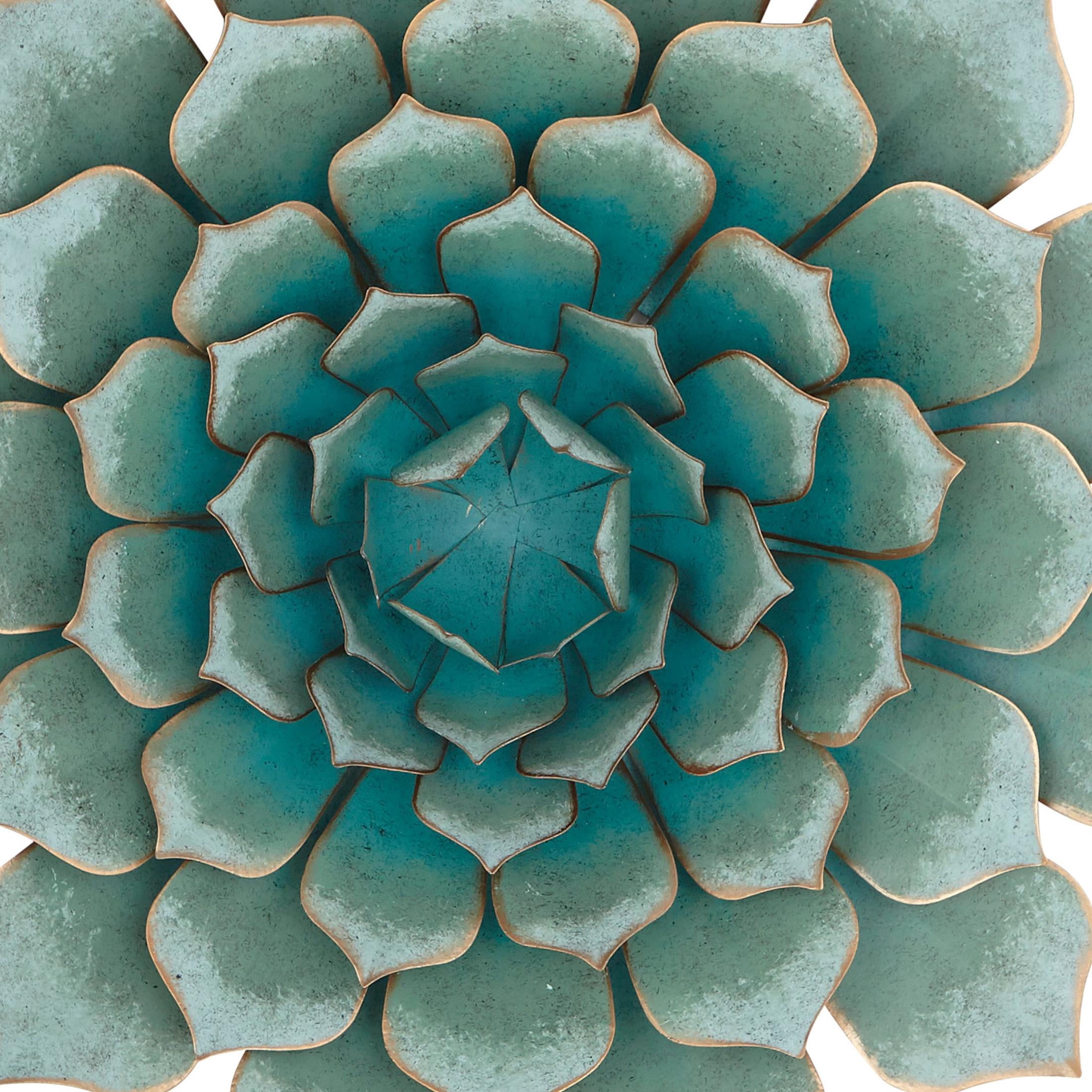 DecMode Teal Metal Floral Wall Decor