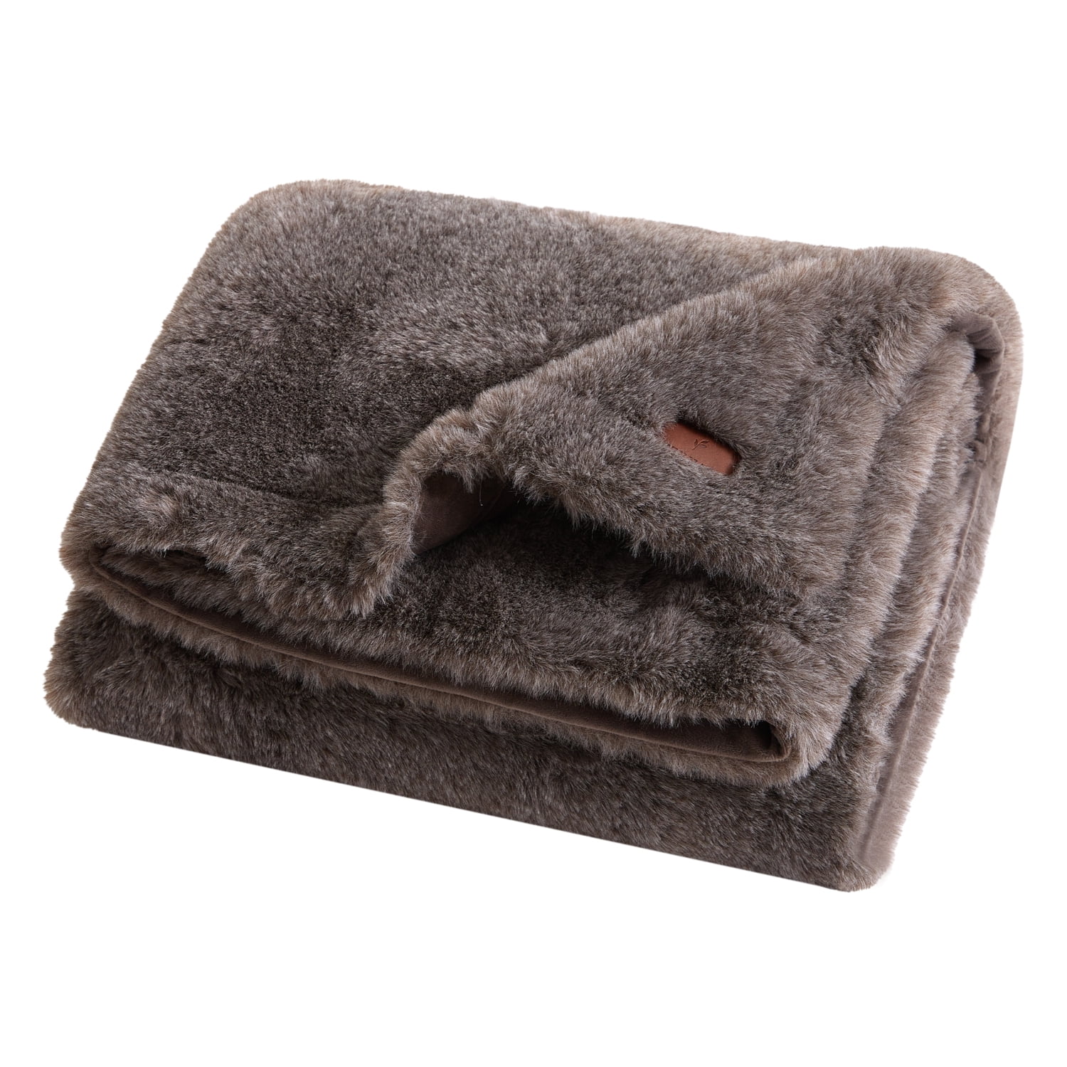 Cozy Haven Luxury Heathered Cationic Faux Fur Oversized Couch Throw Blanket, Brown, 50 x 72 in