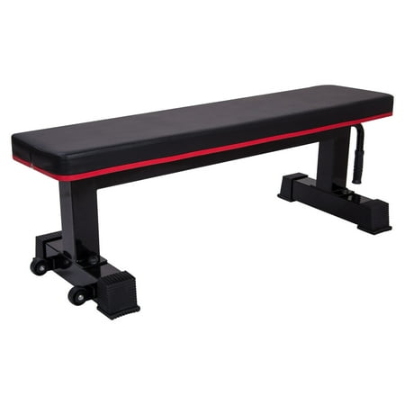 Flat Bench With Wheels Mllieroo Heavy Duty Flat Utility Bench 1,000 lb Rated Capacity for Strength Training Home Gym Exercise w/Handle & Wheels ()