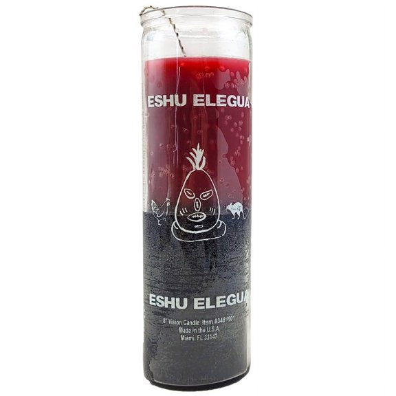 7 Day Candle Orisha Eshu Elegua - Alleged Red Black Glass Jar Candle