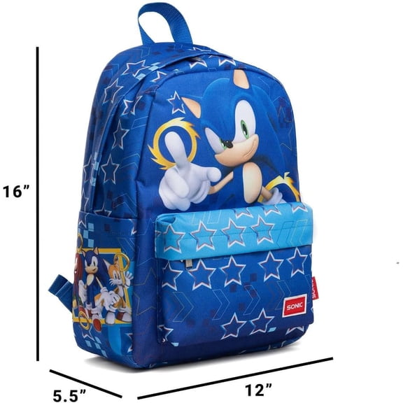 Wondapop SEGA Sonic the Hedgehog Backpack 16” Kids School Backpack with Laptop Sleeve, Front Pocket & Side Pockets
