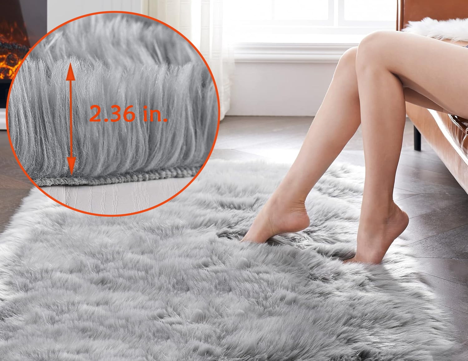 Jingle bears Gray Rug 3x5 Faux Fur Sheepskin Area Rug for Living Room Bedroom Fluffy Plush Furry Rug for Teen Room Rectangle