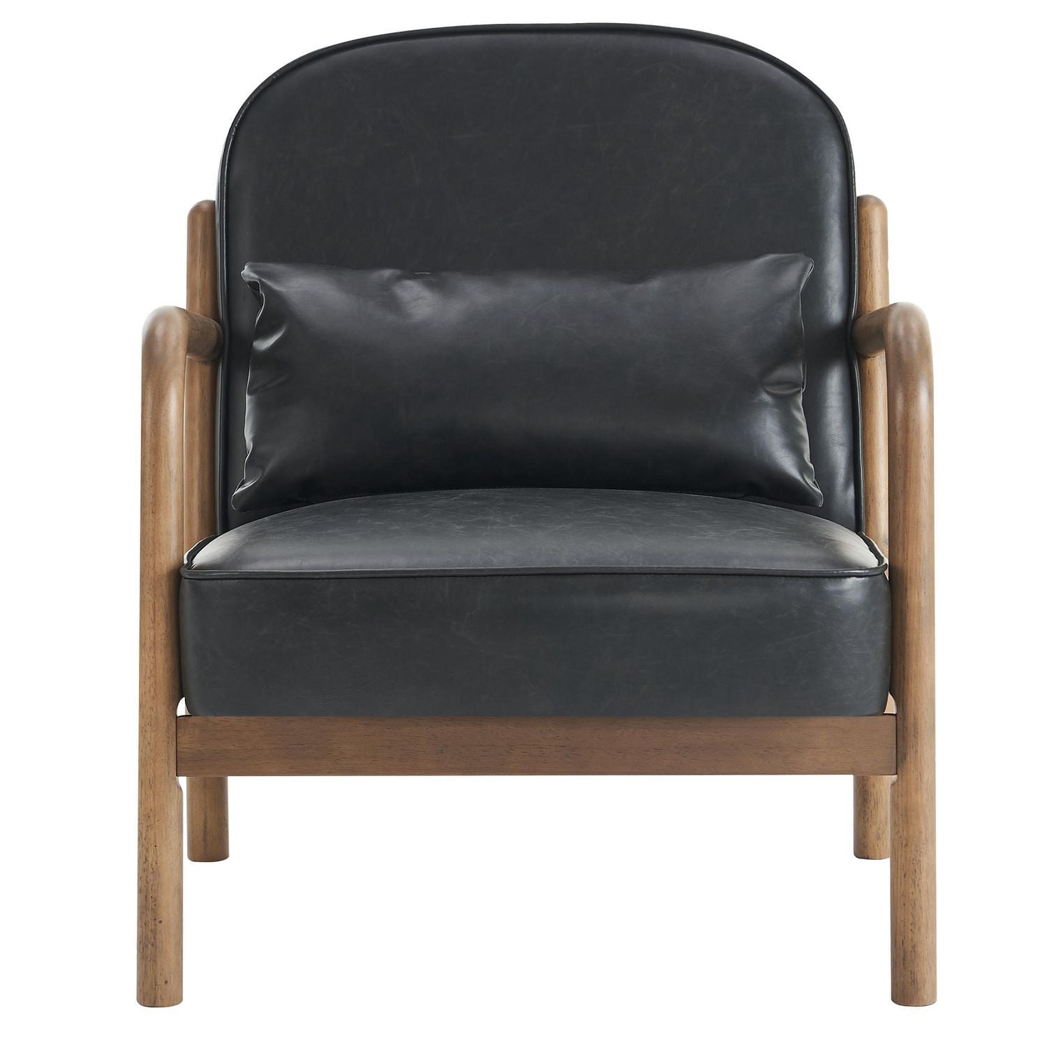 Mid-Century Modern Faux Leather & Solid Wood Accent Chair, Faux Leather - Black & Walnut