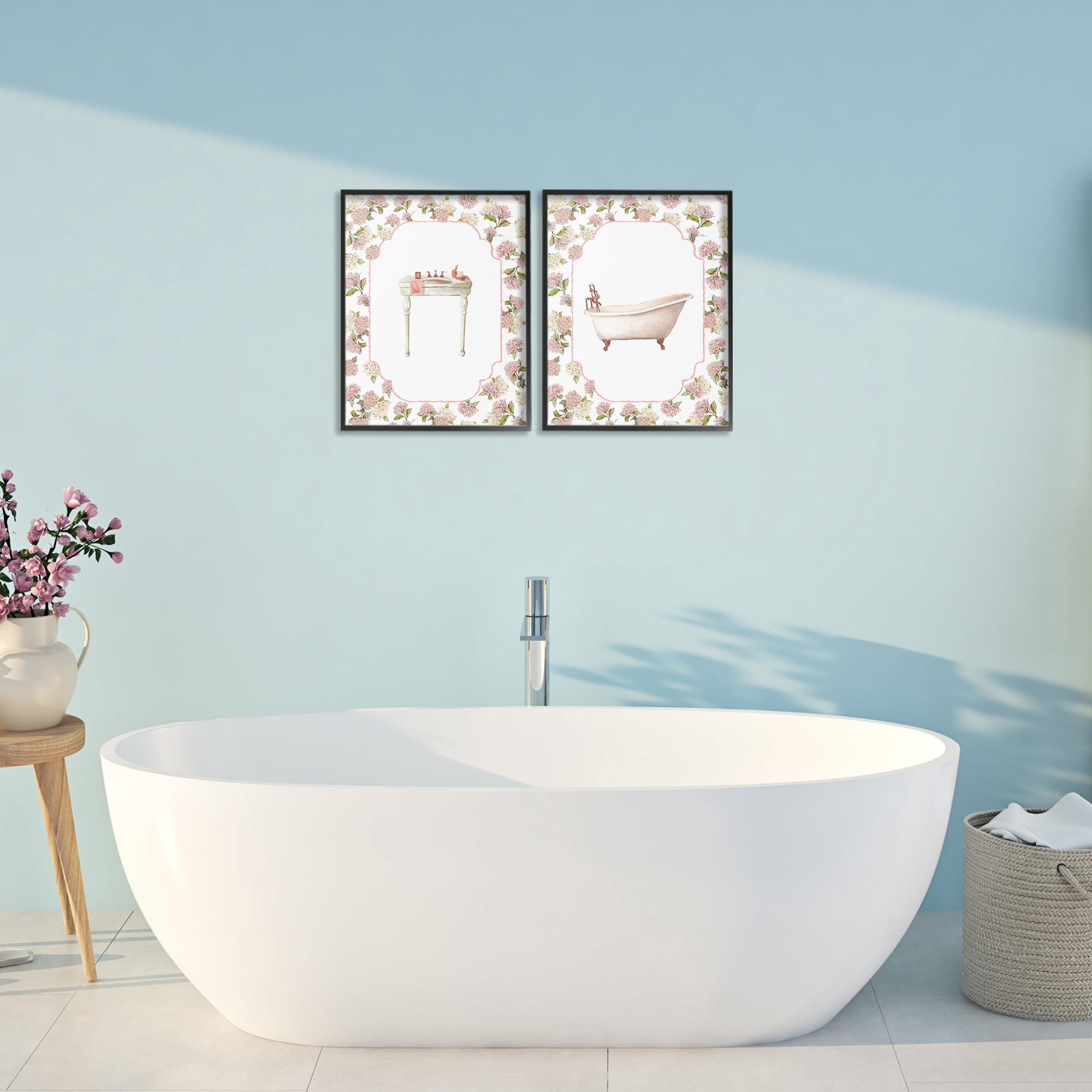 Stupell Industries Elegant Hydrangeas Bathroom 2 Piece Black Framed Giclee Art Set, design by Carol Robinson