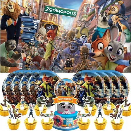 Zootopia Party Supplies Birthday Decorations Plates Banner Kids Cake Toppers Set Decor
