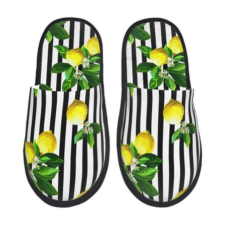 

Tideii Lemons on Striped for Home Indoor Cotton Slippers Autumn and Winter EVA Plush Slippers Household Supplies Unisex-Medium