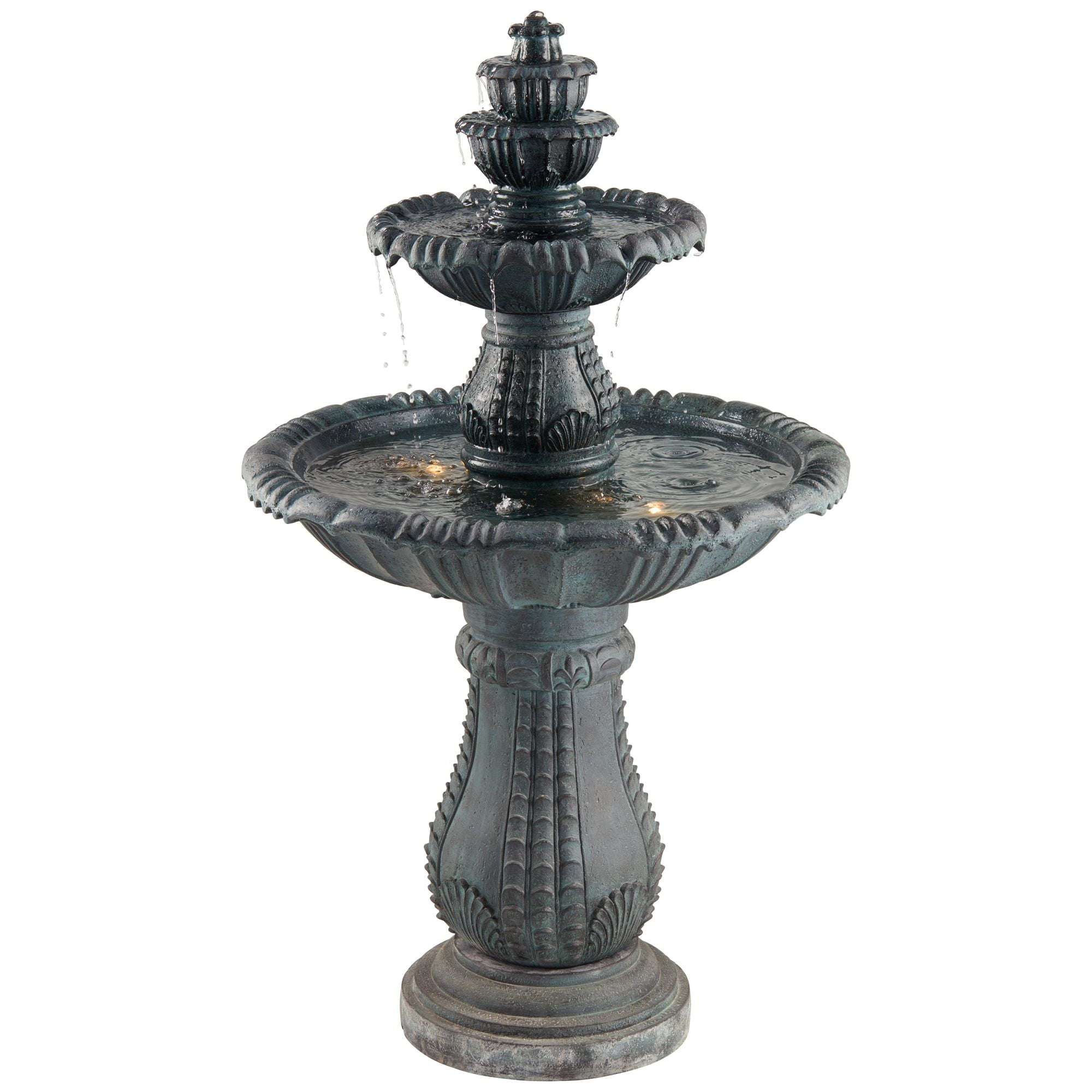 Hampton 56 3/4" High Large Italian Outdoor Decor Slate Stone Floor Fountain with Light LED 4-Tier Outside