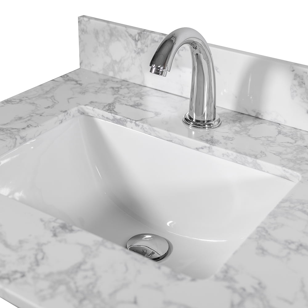 Lowestbest 61"x22" Marble Vanity Top with Under Mount Rectangle Bowl, Double Faucet Hole, White Lowestbest 61"x22" Marble Vanity Top with Under Mount Rectangle Bowl, Double Faucet Hole, White