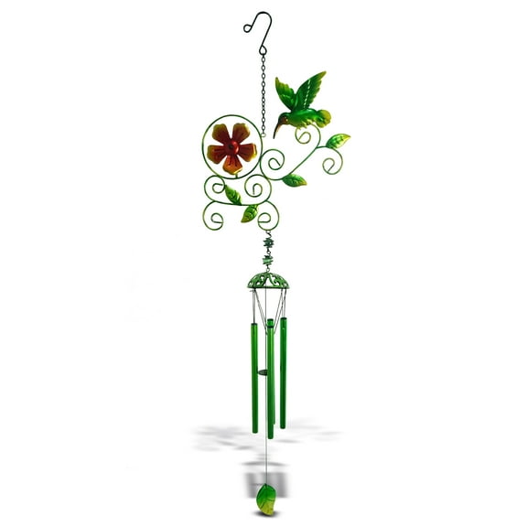 CoTa Global Garden Hummingbird Wind Chime - Handmade Glass & Metal Chime - Bird Wild Life Hanging Decor - Colorful Home Decor Gift, Indoor & Outdoor Hanging Decoration For Porch & Patio - 32.7 Inches