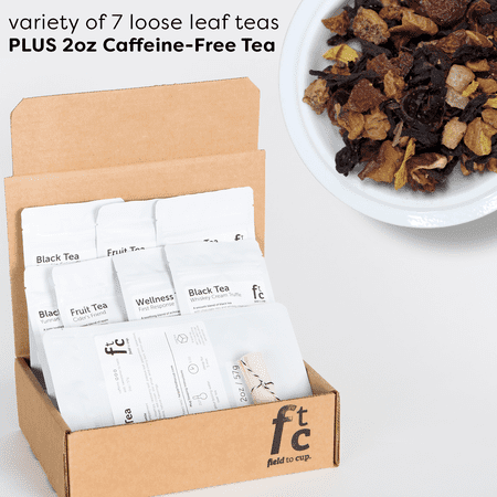 Field to Cup Tea Discovery Box Plus - 8 high quality loose leaf teas - 60+ cups (3.5oz) - Caffeine-Free Tea