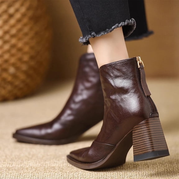 Wowcloth Women's Ankle Boots - Fashion Casual Winter Comfort Solid Color Pointed Toe with Chunky High Heel for Daily Wear