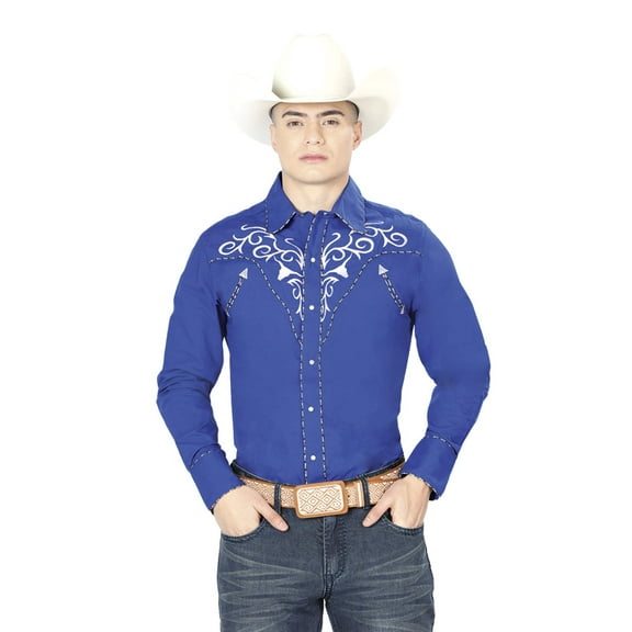 El General Embroidery Western Shirt Royal Blue/White 41005