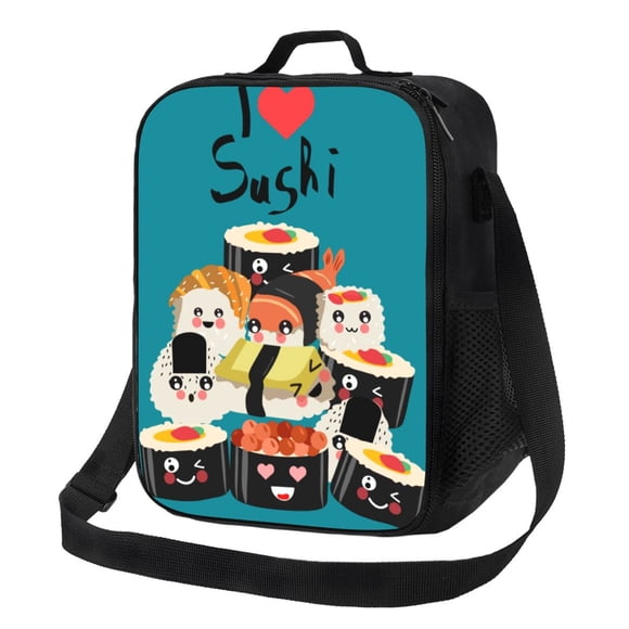 Vsdgher I Love Sushi Pattern Reusable Lunch Box, Insulated Lunch Bag Thickened Thermal Leakproof Lunch Tote Bag for Adult Office & Travel Picnic