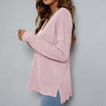 thumbnail image 4 of XFLWAM Women's V Neck Waffle Knit Henley Tops Casual Solid Color Long Sleeve Pullover Blouses with Pocket Pink S, 4 of 5