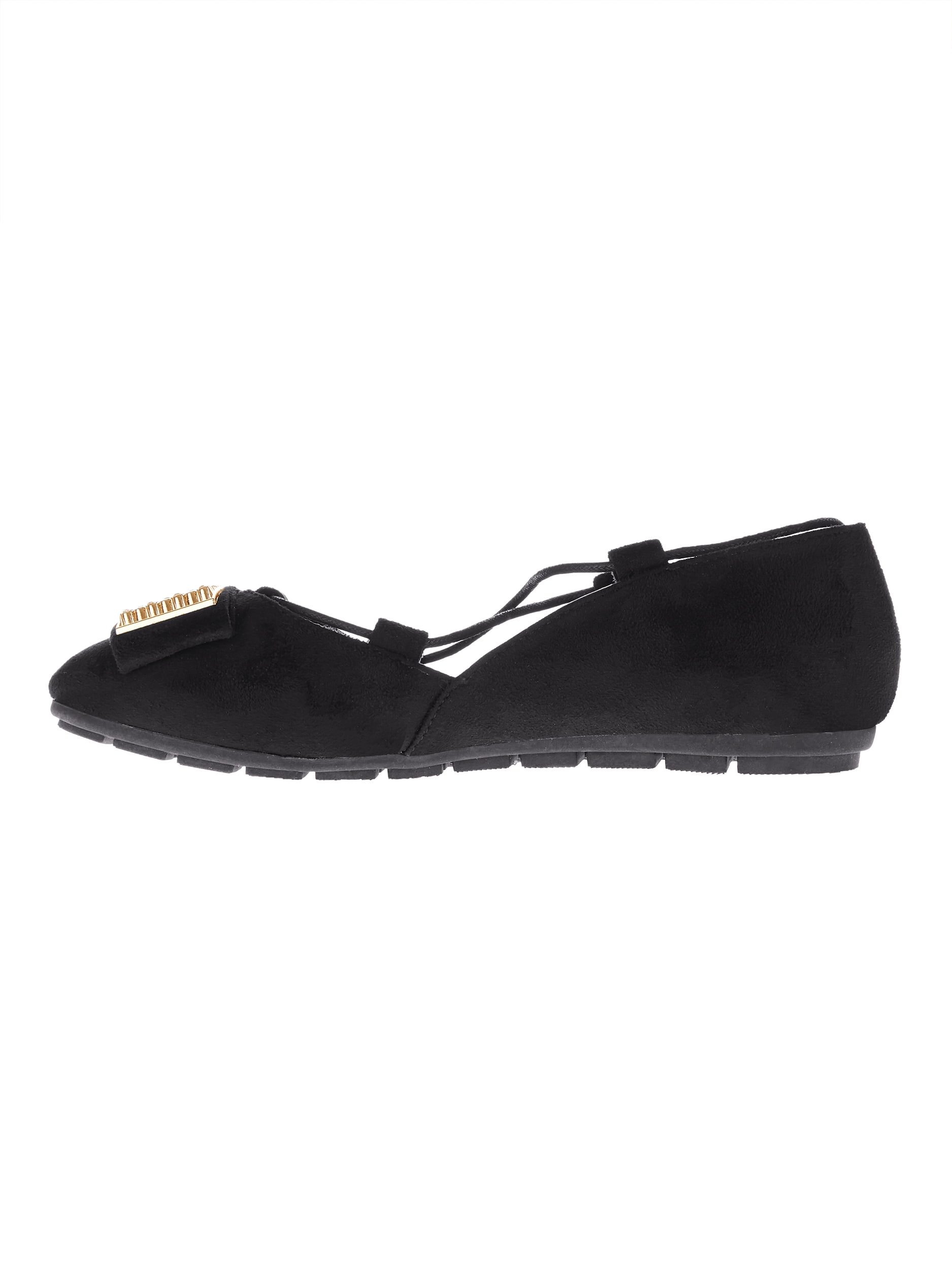Victoria K Women's Faux Suede With Ankle Tie And Gold Ornament Embellishment Ballerina Flats
