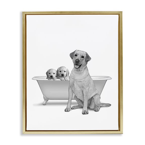 Stupell Industries Eclectic Dog Family Bathroom Animals Gold Floating Frame Canvas Art, 25 x 31, by Annalisa Latella