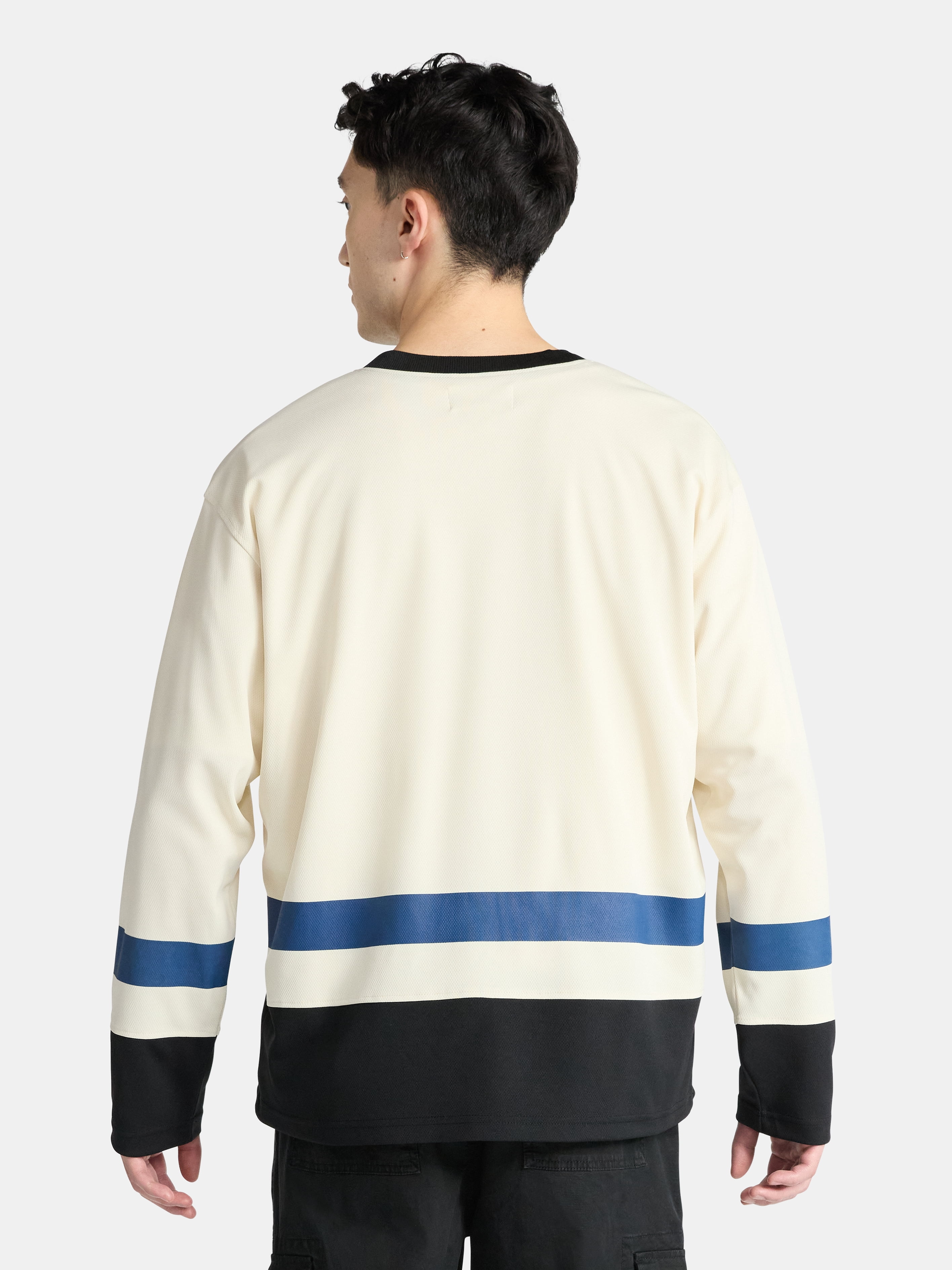 No Boundaries Hockey Jersey Style Shirt with Long Sleeves, Men's and Big Men's