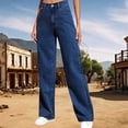 thumbnail image 5 of Women's Plus Size High Waist Wide Leg Jeans, Stretch Denim Straight Leg Pants with Side Pockets, Loose Fit Vintage Washed Mom Jeans for Casual and Daily Wear Dark Blue L, 5 of 10