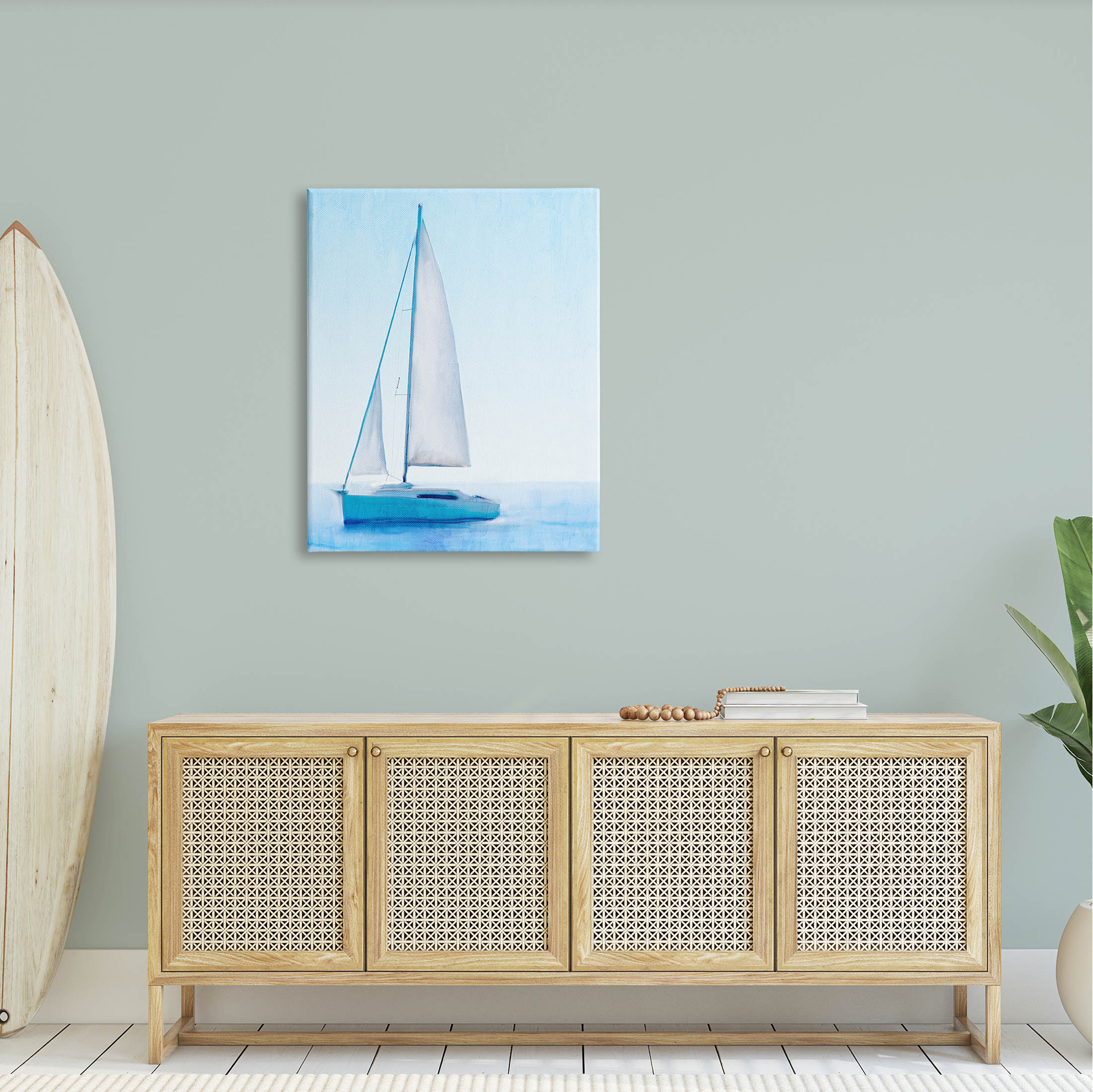 Stupell Industries Sailboat Drifting Blue Ocean Sky Graphic Art Gallery Wrapped Canvas Print Wall Art, Design by Kim Allen
