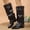 Black, variant on Women's Knee High Wedge Boots with Chunky Platform Heel Lace Up & Zipper Mid Calf Boots