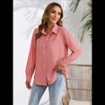 thumbnail image 4 of Camisas de Mujer con Botones, Casuales, de Larga, A Cuadros, con Estampados, Blusas Holgadas con Cuello A . Rojo S, 4 of 10