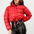 thumbnail image 2 of Makaor Puffer Coat for Women Hooded Jacket Solid Color Zipper Long Sleeve Outerwear Quilted Winter Warm Tops Clothes Red, 2 of 7