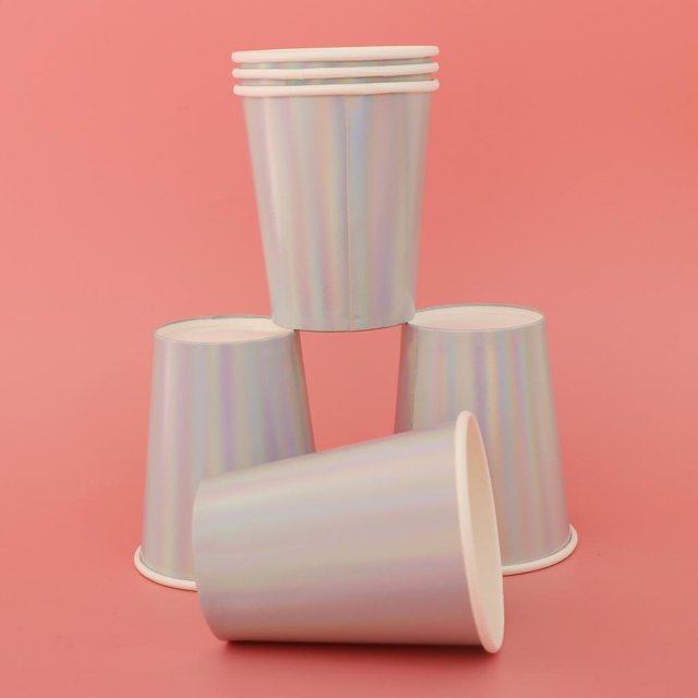 Vasos de papel íris iridiscentes shower, niños, , vajilla para fiestas BLESIY Copas de papel desechables para unicornio