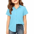 thumbnail image 4 of RMGVDSD Kids Girls Shirts Casual Short Sleeve Button Down Shirt Breathable Comfortable School Uniform Blouse Children's Wear 13-14 Years, 4 of 4