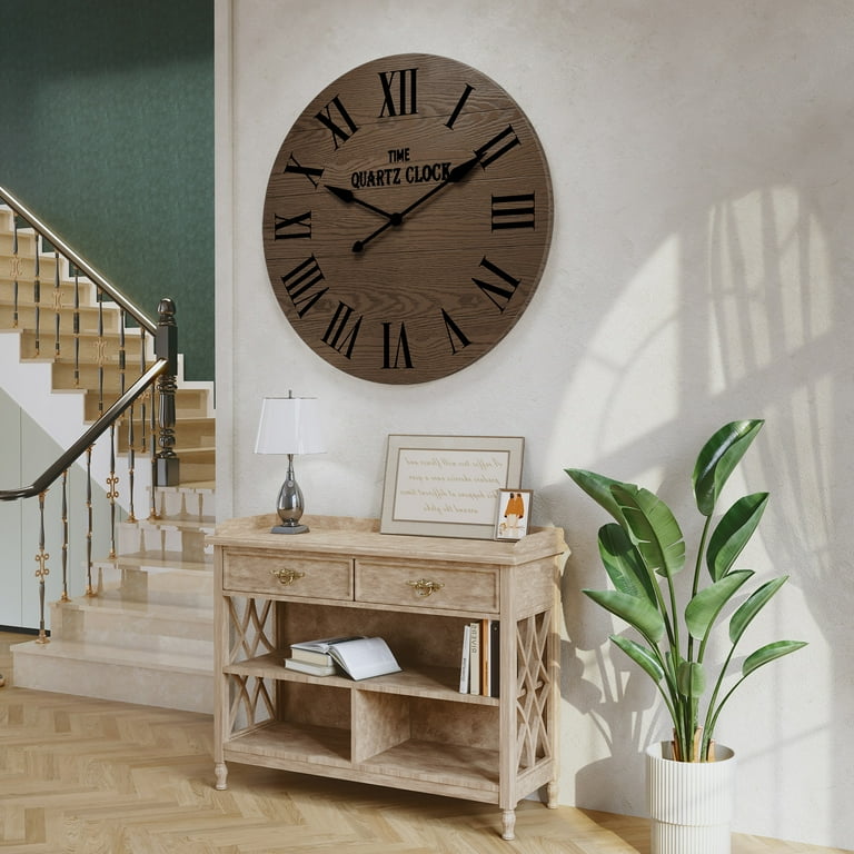 HLR 35.5” Farmhouse Large Shiplap Round Wall Clock with Roman