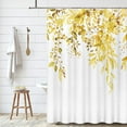 thumbnail image 3 of Yellow Eucalyptus Shower Curtain Sets, Watercolor Bright Leaves on The Top Plant with Floral Bathroom Decoration 72x84 Inch with Hooks, 3 of 6