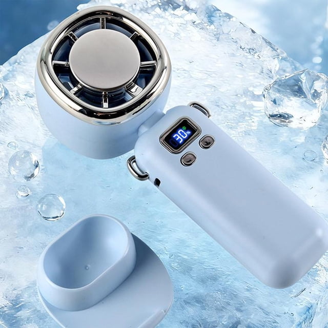 CQCYD Handheld Refrigeration Fan, Ice Charge Cooling Blower, High Speed Turbine Digital Display, Portable Mini Cooler with Base for Outdoor Travel and Daily Refresh