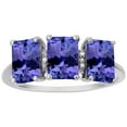 thumbnail image 2 of 10k White Solid Gold Emerald-cut 3-Stone Created Tanzanite and Natural Diamond Birthstone Anniversary Ring, 2 of 6