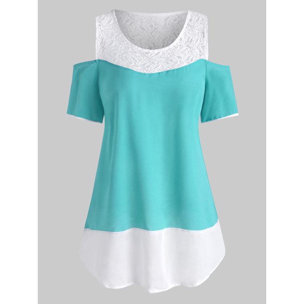 Más el tamaño de hombro abierto del cordón de la blusa Insertar Rosegal Blusas Tallas Grandes