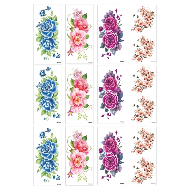 Tatuajes temporales para mujeres, 12 hojas de flores, colección floral, pegatinas de tatuaje para adultos, sexy