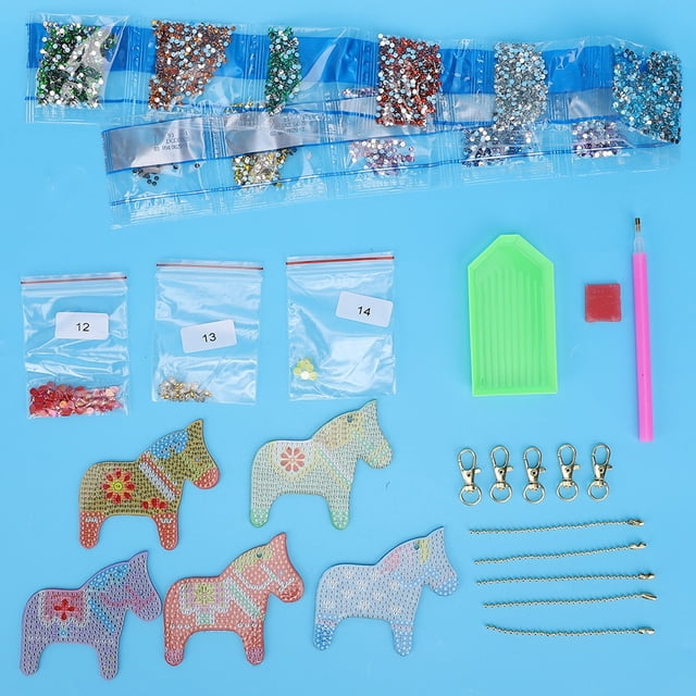 LLavero de caballo de colores con pintura de diamante artesanal, colgante de resina completa con diamantes, Material artesanal bordado