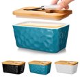 thumbnail image 1 of Ceramics Butter Dish with Wooden Lid Stainless Steel Cutter Large Capacity Fridge Countertop Butter Container Keeper Holder Box Kitchen Supplies, 1 of 7