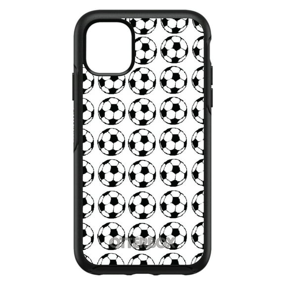 DistinctInk OtterBox Symmetry Custom Case for Apple iPhone 15 (6.1" Screen) - Soccer Balls Drawing - Shockproof Protection