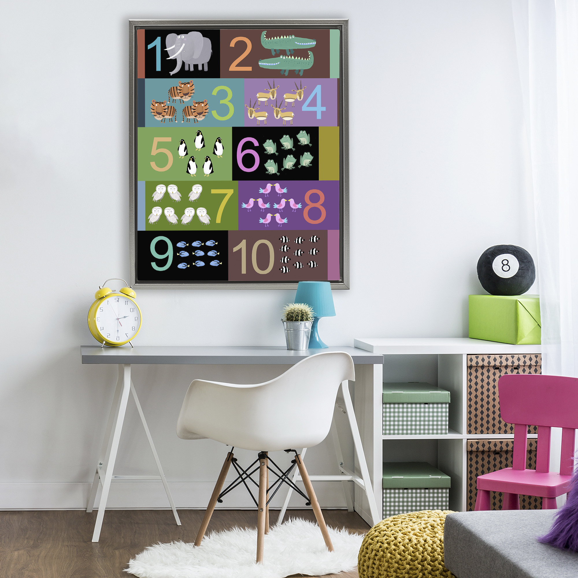 Blocked Kid's Educational Counting Gray Framed Floater Canvas Wall Art, design by Carla Daly