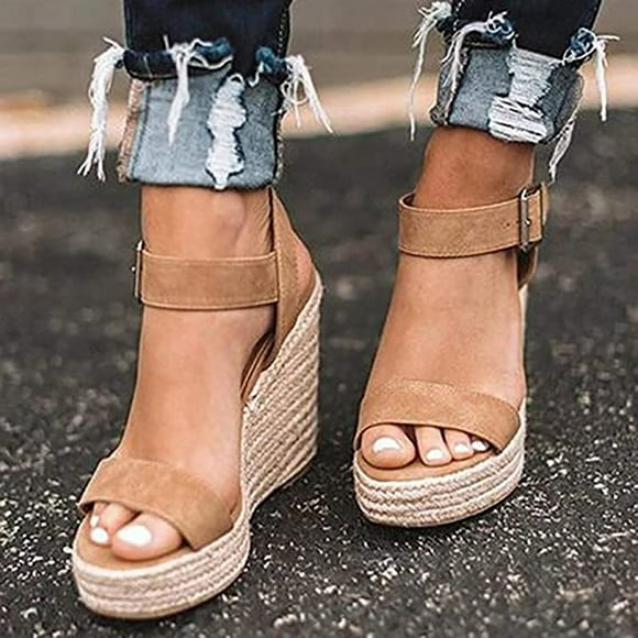 Dvkptbk Wedges for Women,Casual Espadrille Slide On Platform Sandals Comfort Open Toe Ankle Elastic Strappy Studded Flatform Sandal Shoes - Summer