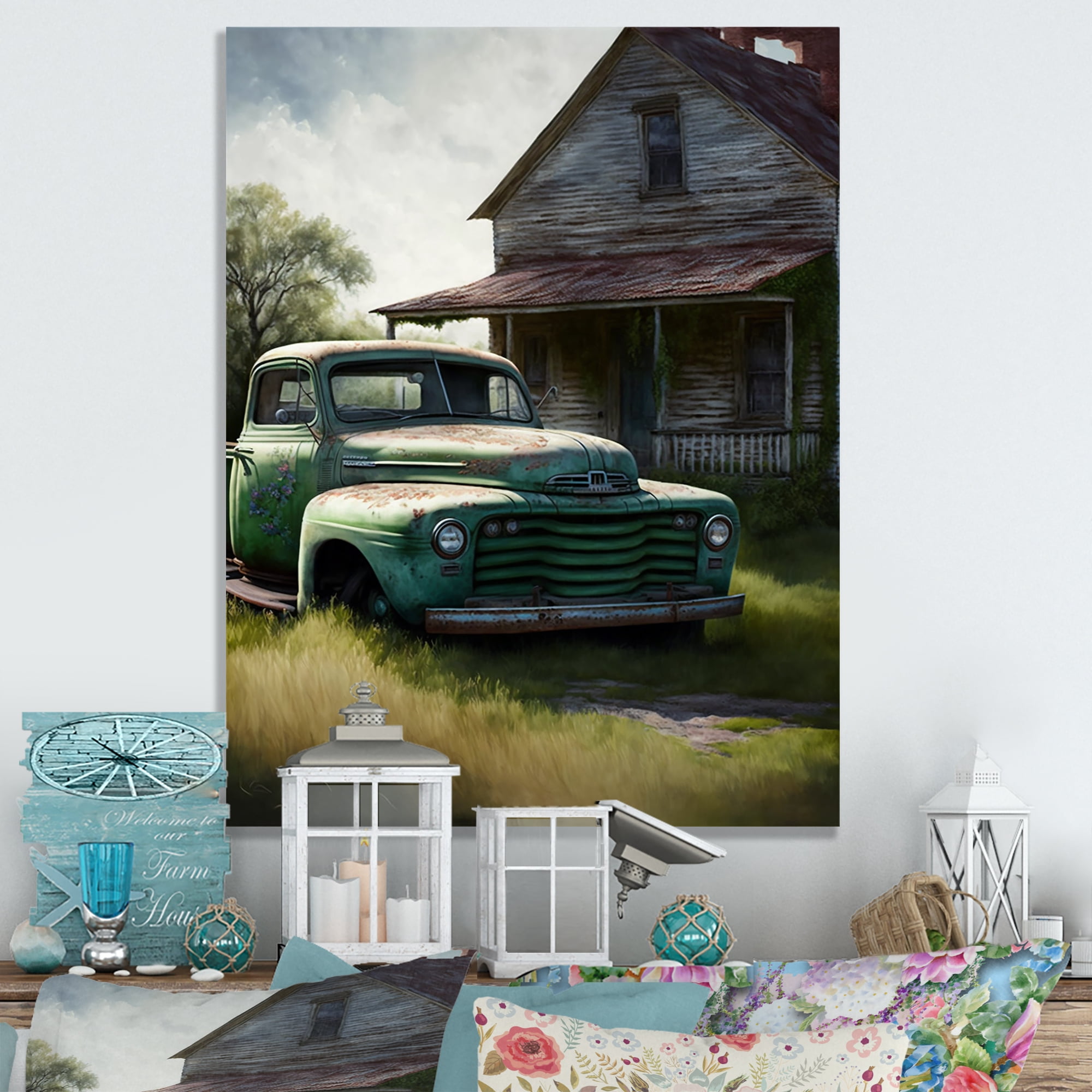 Designart Old American Truck In Barn V Canvas Wall Art