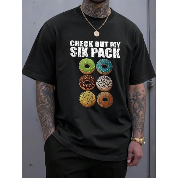 Men's Casual Donut Print Short Sleeve T-Shirt, Summer
