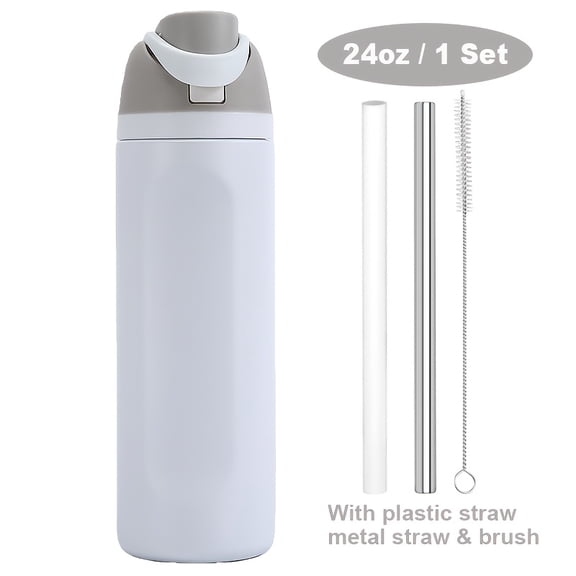 24oz Stainless Steel Insulated Water Bottle | Leak-proof Lid | Metal Straw | Hot/Cold Use | Portable for Camping Hiking Cycling