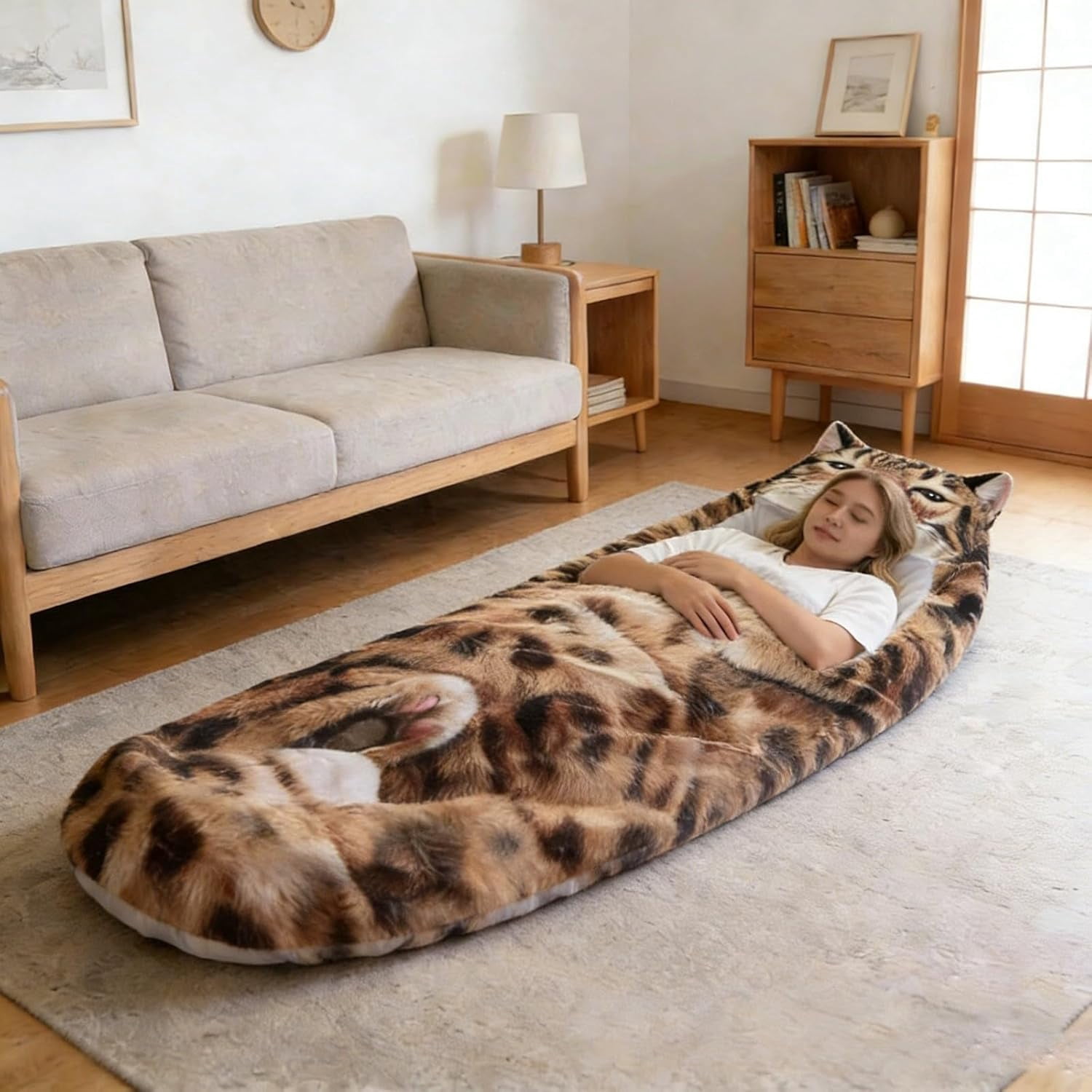 Cat Shaped Plush Sleeping Bag for Adults, Adorable Cats Envelopes Sleeping Bag, 68.89 inch Washable Warm Blanket for Camping and Home Lounging(wwx)