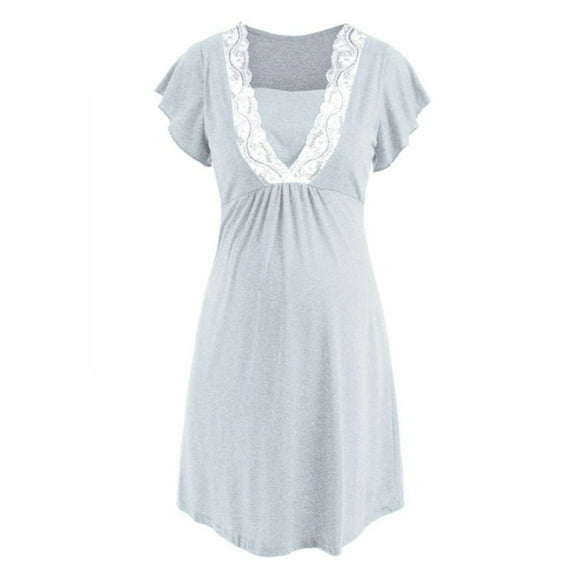 Women Maternity 3 in 1 Delivery/Labor/Nursing Nightgown Short Sleeve Pleated Maternity Sleepwear for Breastfeeding Hospital Sleep Dress,,S-2XL