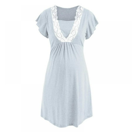 

Xmarks Nursing Nightgown Maternity Dress Hospital Gown for Breastfeeding Delivery Labor Nightgown with Lace Trim Gray 2XL