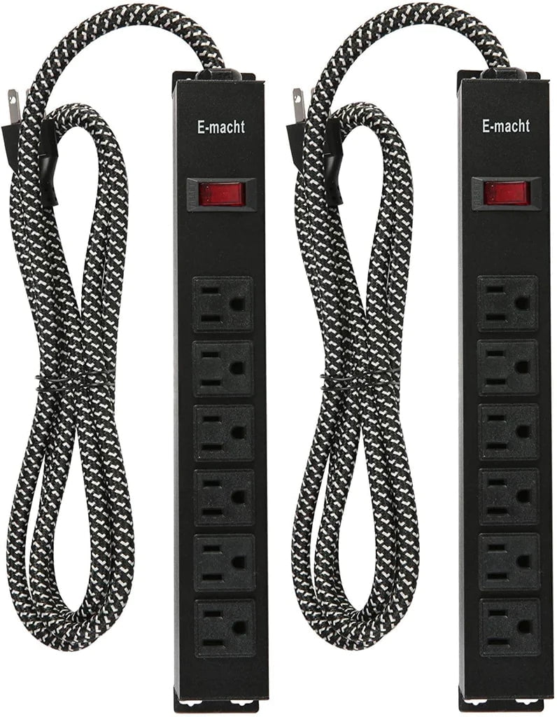 Long Power Strip Surge Protector, 6 Outlets Metal Outlet, Wall Mountable, 6 ft Long Extension