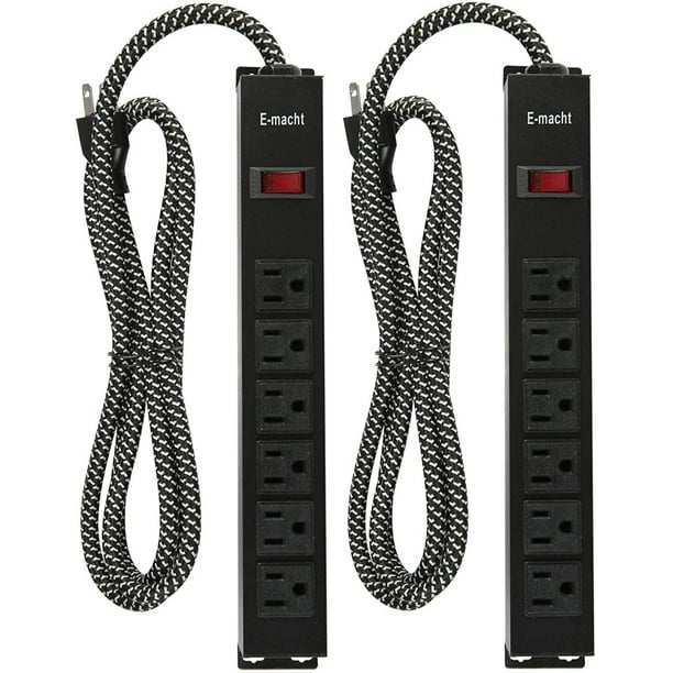 Long Power Strip Surge Protector, 6 Outlets Metal Outlet, Wall